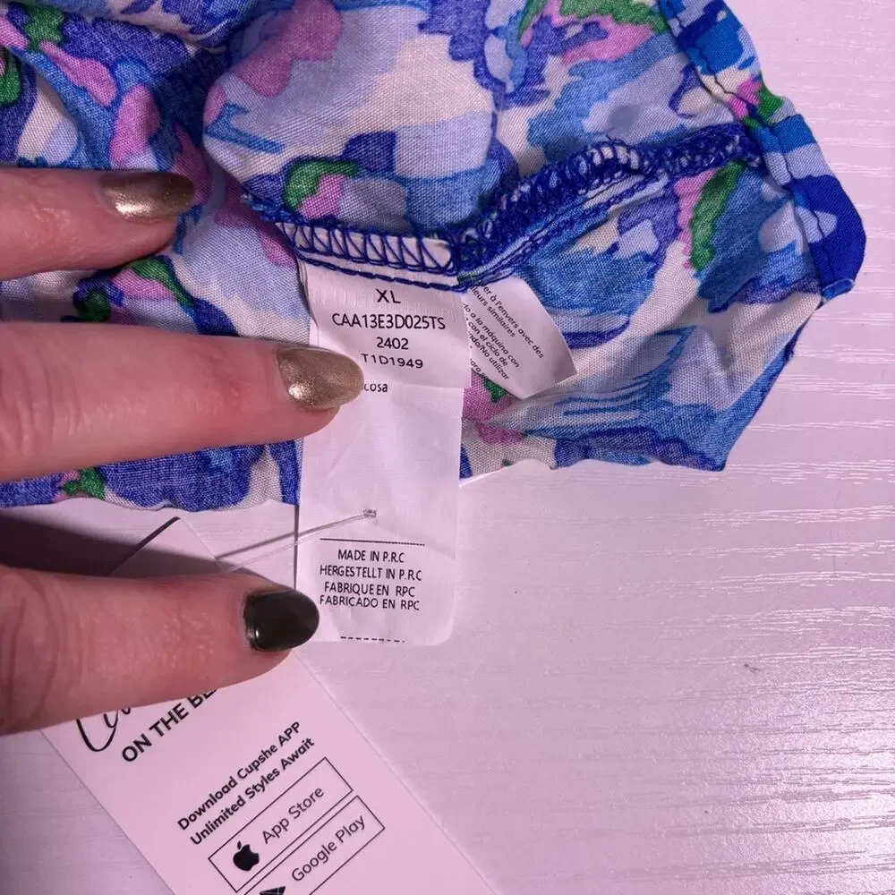NWT Cupshe Blue Pink Green Abstract Print V-neck Drawstring Swim Romper XL 1251